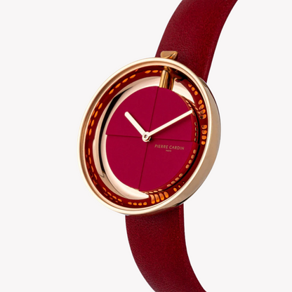 Pierre Cardin Women's Red Leather Watch, Rose Gold Case | Cma.0007