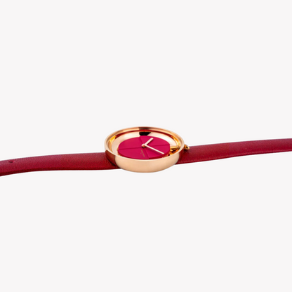 Pierre Cardin Women's Red Leather Watch, Rose Gold Case | Cma.0007